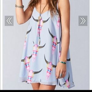 Show Me Your MuMu Light Blue Tank Mini Dress with Multicolor Skull Print
